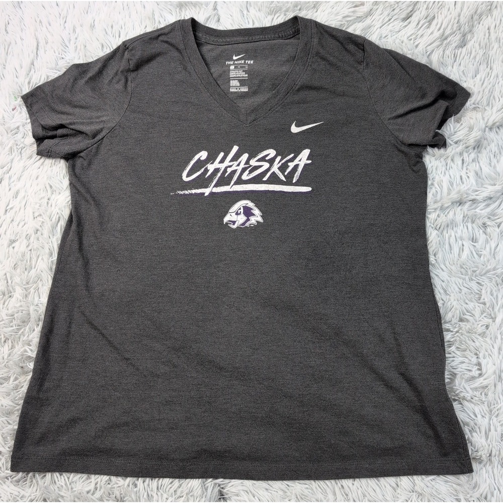 Nike Shirt Womens XL Gray Tee Swoosh Athletic V Neck Active Wear Chaska